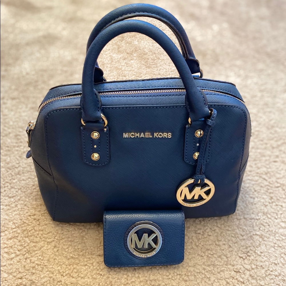 Michael Kors navy blue purse and wallet
